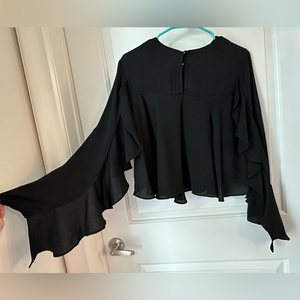 NWOT- Endless Rose - Black Ruffle Sleeve Blouse - size S